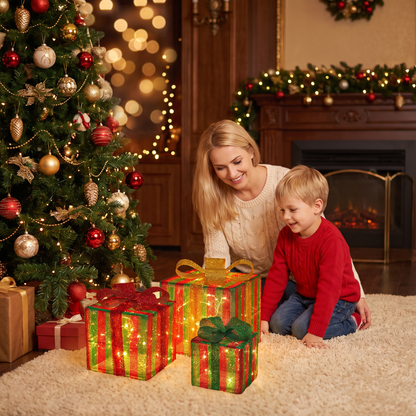Glowing LED Christmas Gift Box Decoration Set