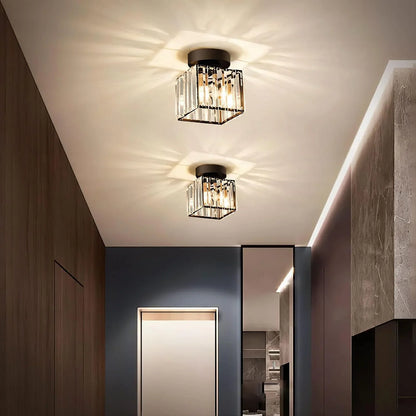 Crystal Ceiling Light with Gold and Black Accents – Contemporary Home Lighting Fixture