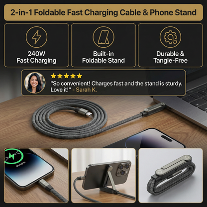 2-in-1 Foldable Fast Charging Cable & Phone Stand