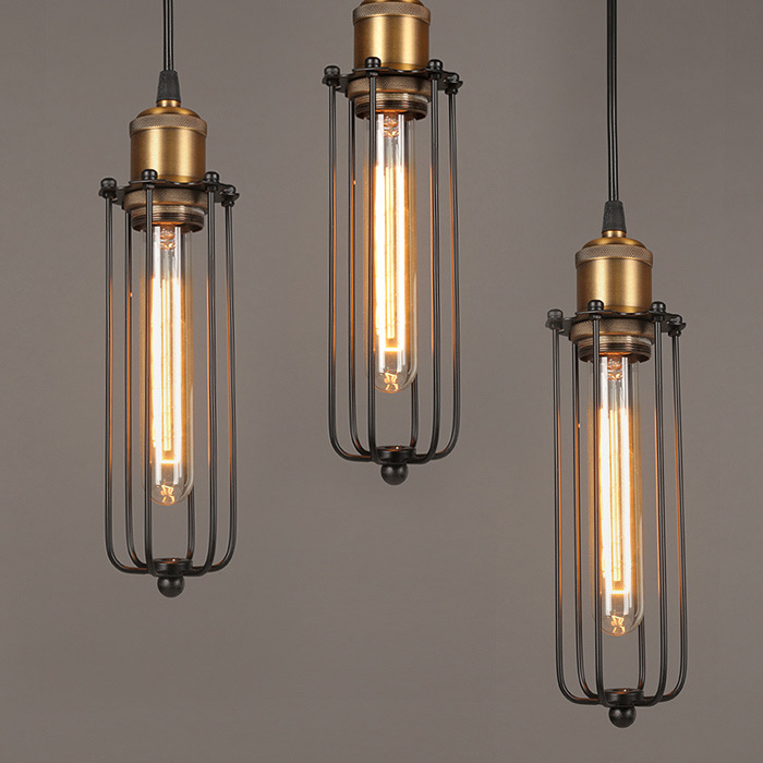Vintage Industrial Pendant Light – Retro Hanging Lamp with Metal Cage Design