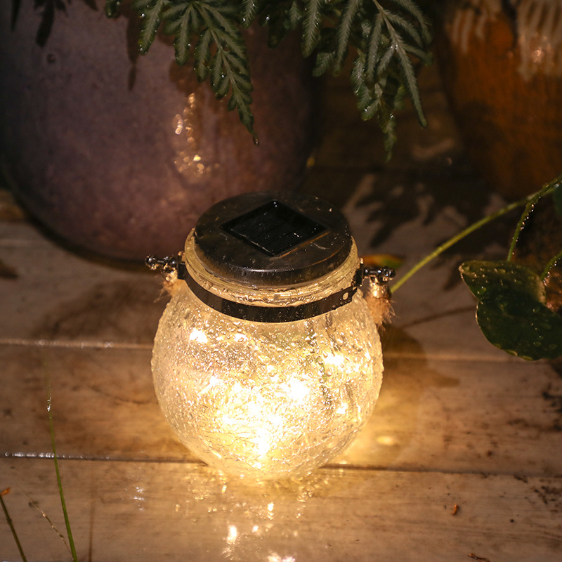Solar LED Glass Lantern – Decorative Outdoor Light with Wire Lights and Carry Handle