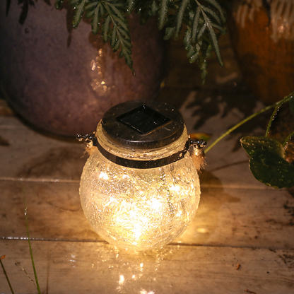 Solar LED Glass Lantern – Decorative Outdoor Light with Wire Lights and Carry Handle
