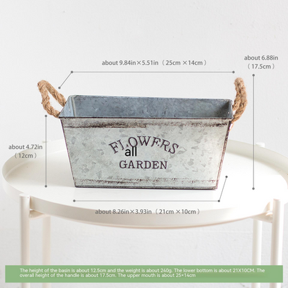 Metal Garden Planter with Hemp Rope Handles – Decorative Flower Pot for Outdoor Use