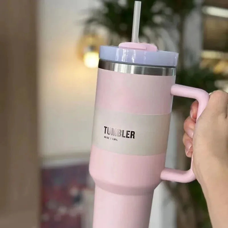 40 Oz Insulated Stainless Steel Travel Mug with Handle, Leakproof Lid & Straw