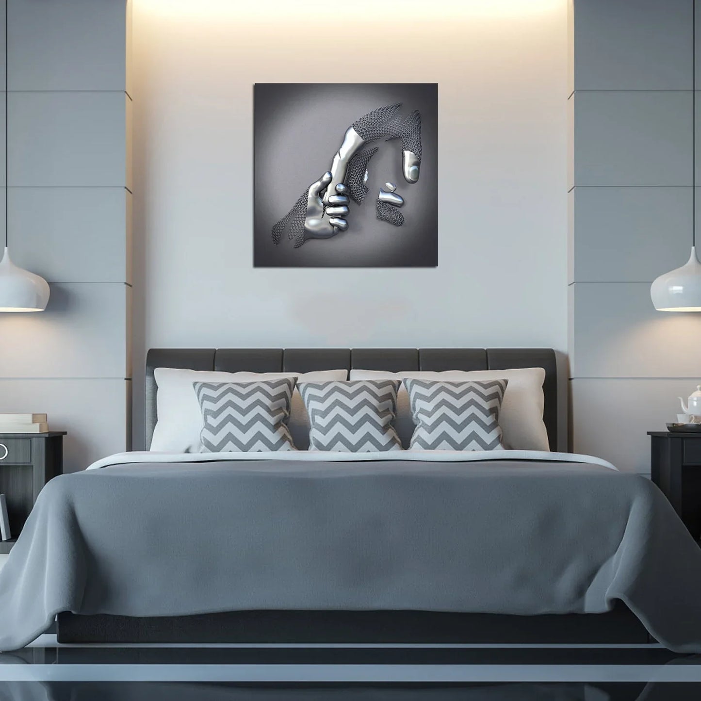 Modern Love Canvas with Elegant Metallic Figure – Abstract Art in Contemporary Design