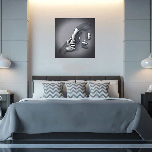 Modern Love Canvas with Elegant Metallic Figure – Abstract Art in Contemporary Design