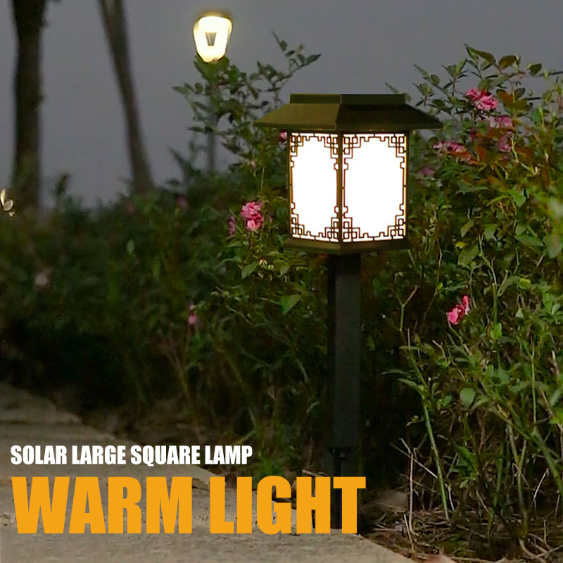 Solar LED Garden Light – Large Square Lamp with Warm Glow and Dual Functionality