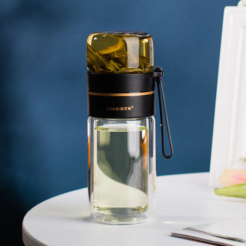 Double-Walled Glass Tea Infuser Bottle with Strainer