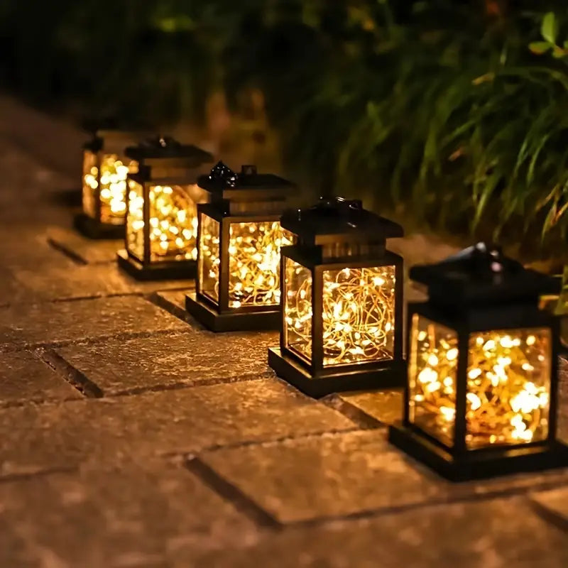 Solar LED Lantern with Hanging Clip and Light Wire – Waterproof Outdoor Lighting for Patio and Balcony