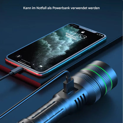 High-Powered LED Torch with Zoomable Feature and Power Bank Function for Outdoor Activities