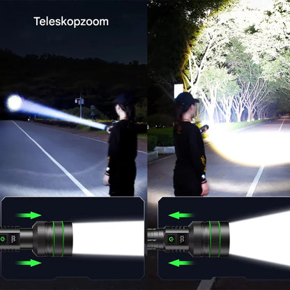 High-Powered LED Torch with Zoomable Feature and Power Bank Function for Outdoor Activities