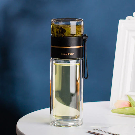 Double-Walled Glass Tea Infuser Bottle with Strainer