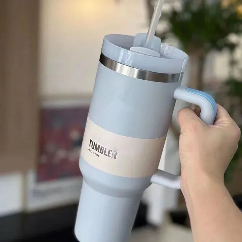 40 Oz Insulated Stainless Steel Travel Mug with Handle, Leakproof Lid & Straw