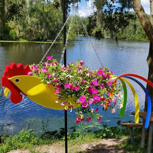 Colorful Chicken-Shaped Hanging Planter - Decorative Flower Pot for Outdoor Gardens