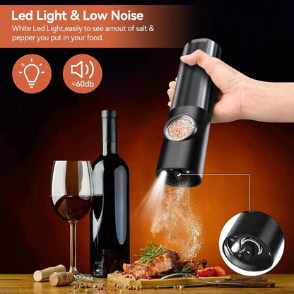 Sleek Electric Salt & Pepper Grinder Set – USB Rechargeable & Adjustable Coarseness