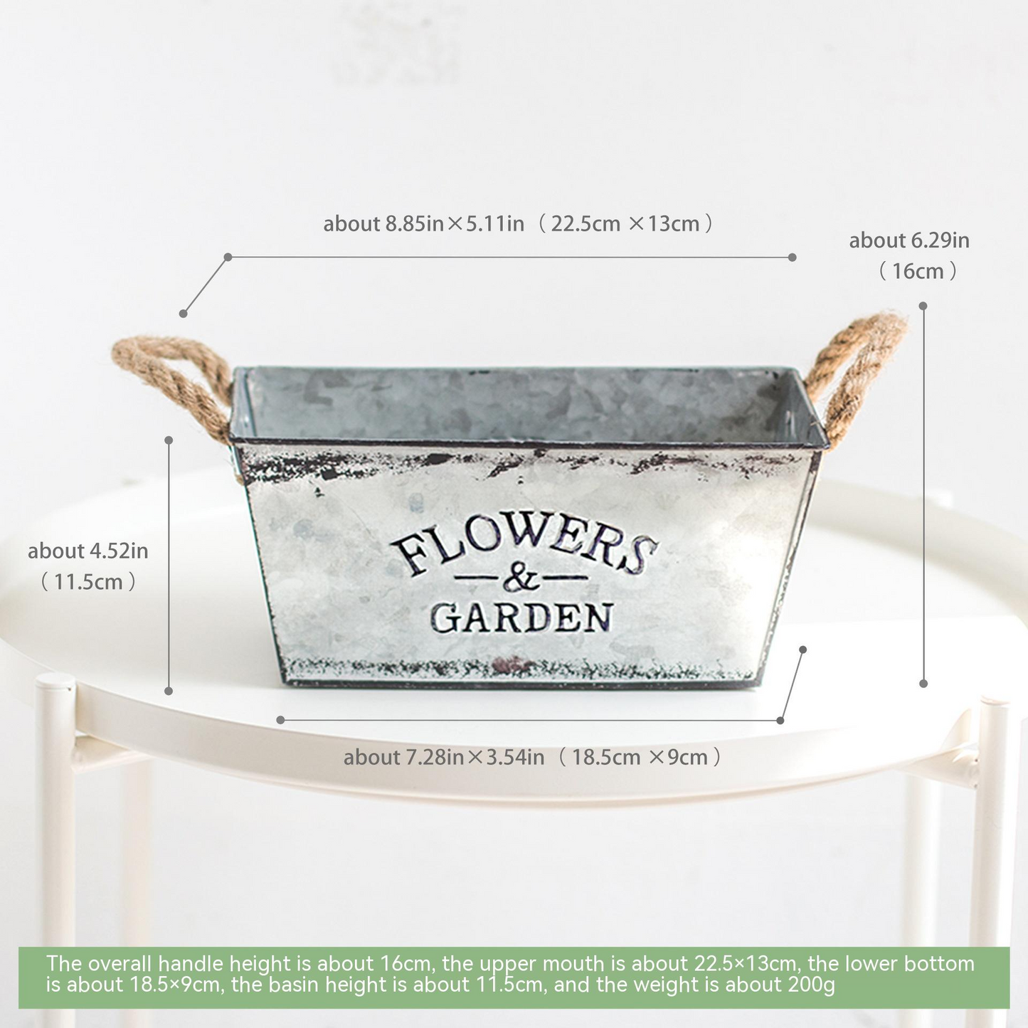 Metal Garden Planter with Hemp Rope Handles – Decorative Flower Pot for Outdoor Use