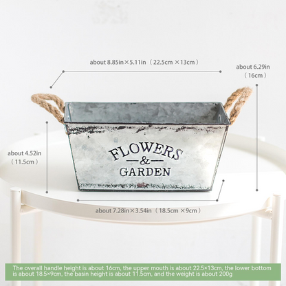 Metal Garden Planter with Hemp Rope Handles – Decorative Flower Pot for Outdoor Use