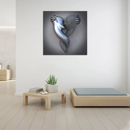Modern Love Canvas with Elegant Metallic Figure – Abstract Art in Contemporary Design