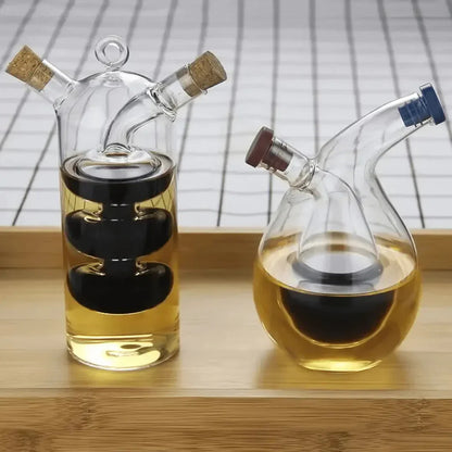 Dual Glass Oil and Vinegar Dispenser Set - Elegant Bottles for Kitchen Serving and Storage
