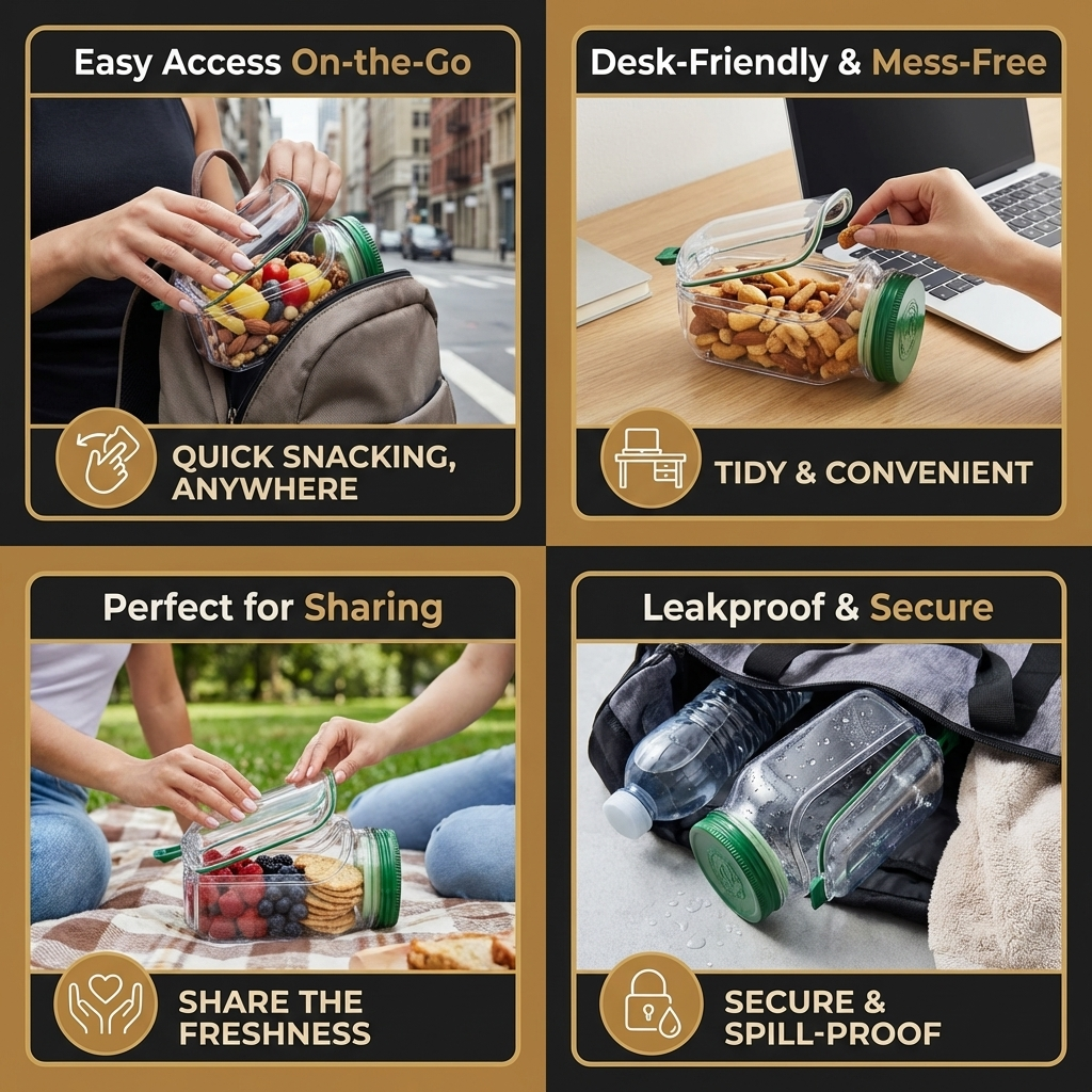 To-Go Snack Box with Side Flap – Leakproof & Portable