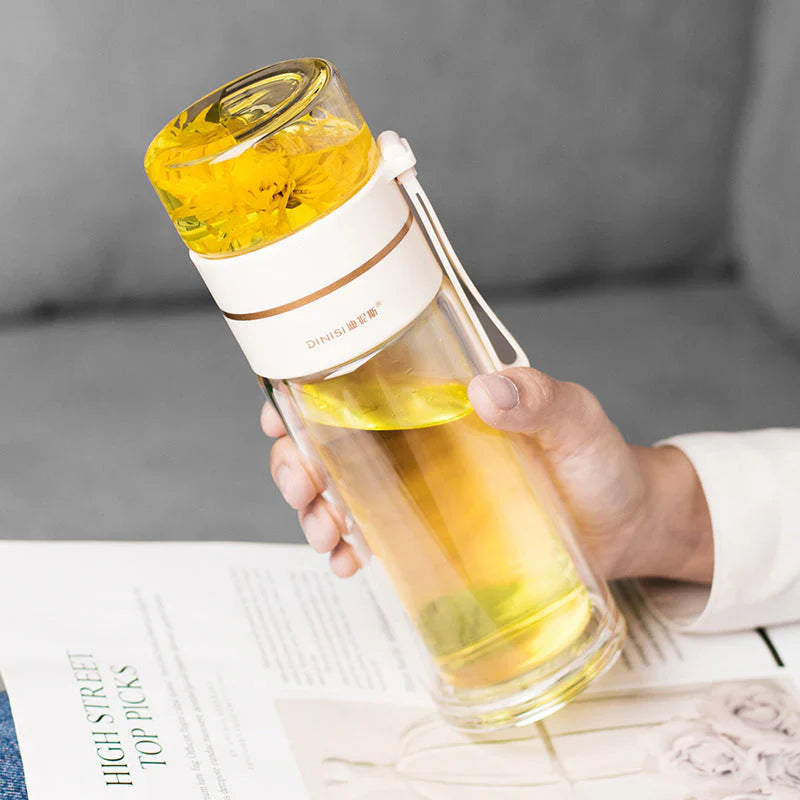 Double-Walled Glass Tea Infuser Bottle with Strainer