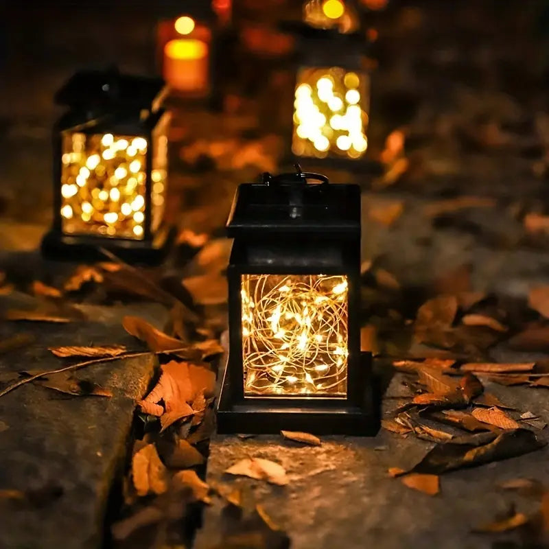 Solar LED Lantern with Hanging Clip and Light Wire – Waterproof Outdoor Lighting for Patio and Balcony
