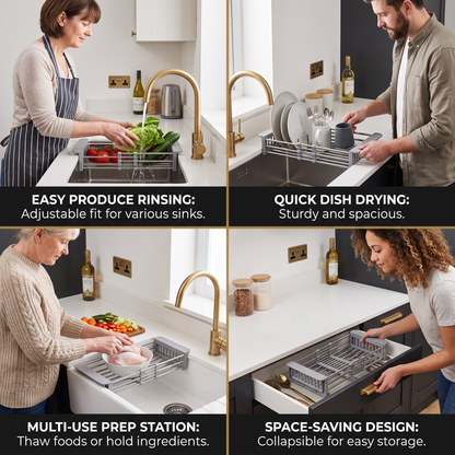 Adjustable Over-the-Sink Dish Drying Rack & Produce Drainer