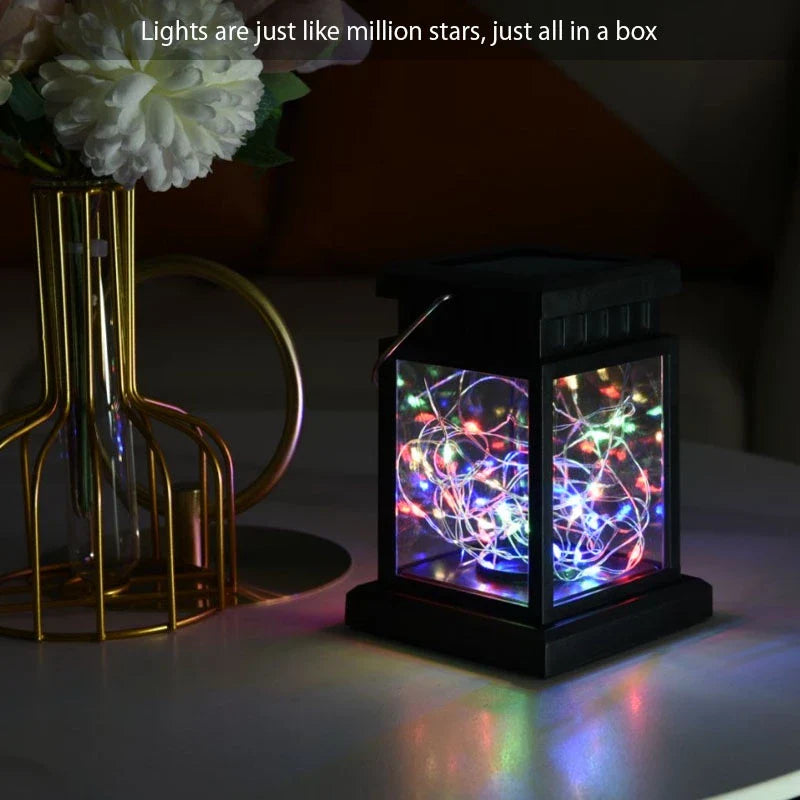 Solar Led Lantern with Wire Lights - Decorative Garden Lamp for Outdoor Areas and Patios