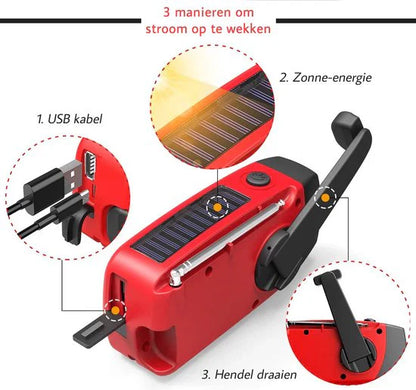 Solar-Powered Emergency Radio with Hand Crank - Portable Dynamo Radio with Power Bank and LED Flashlight
