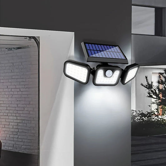 LED Solar Floodlight with Motion Sensor – 3-Spot Outdoor Lighting for Garden, Yard, and Garage