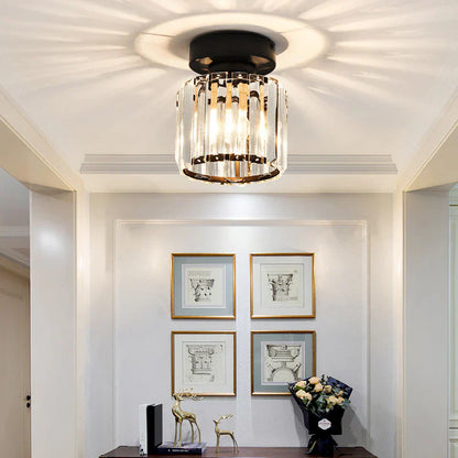 Crystal Ceiling Light with Gold and Black Accents – Contemporary Home Lighting Fixture