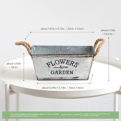 Metal Garden Planter with Hemp Rope Handles – Decorative Flower Pot for Outdoor Use