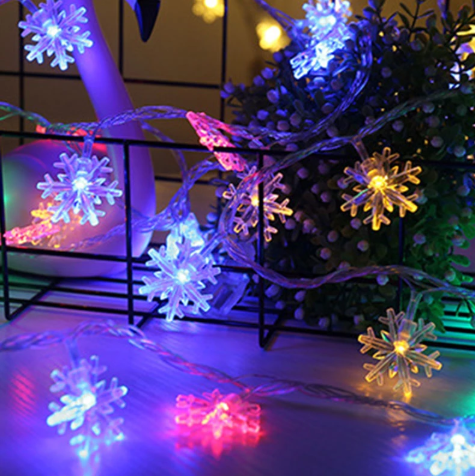 LED Snowflake String Lights for Indoor and Outdoor Decoration – Warm White or Multicolour Lighting
