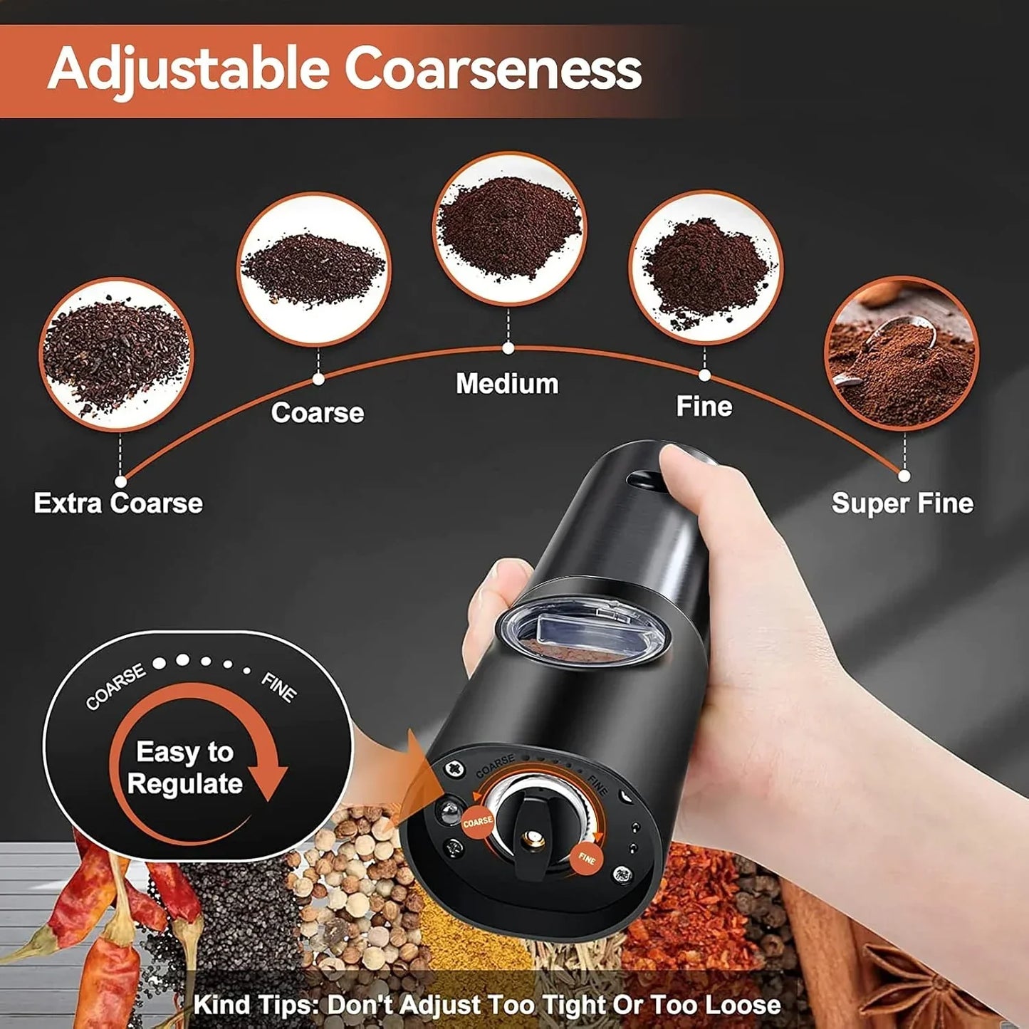 Sleek Electric Salt & Pepper Grinder Set – USB Rechargeable & Adjustable Coarseness