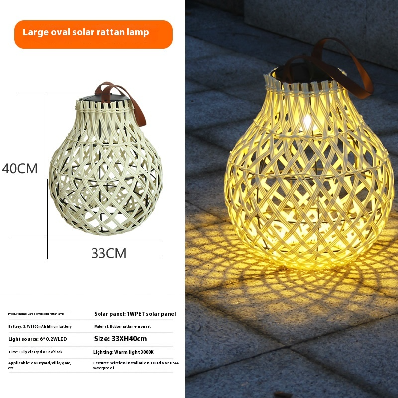 Large Solar LED Rattan Lantern – Oval Outdoor Light for Garden and Patio Decoration