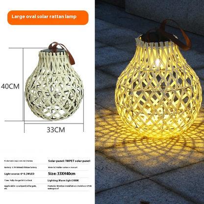 Large Solar LED Rattan Lantern – Oval Outdoor Light for Garden and Patio Decoration