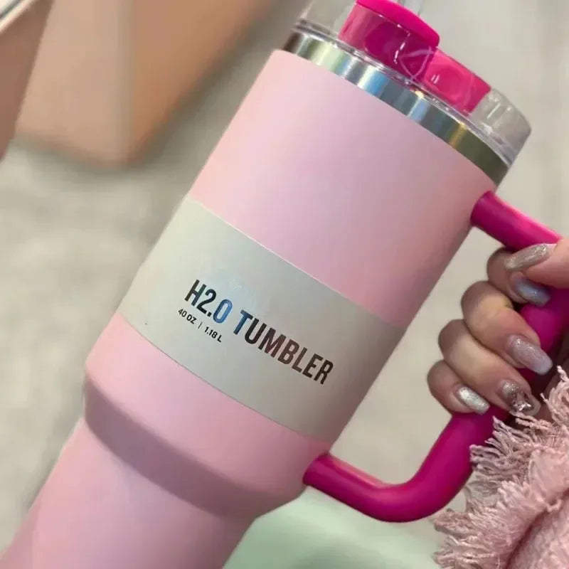40 Oz Insulated Stainless Steel Travel Mug with Handle, Leakproof Lid & Straw