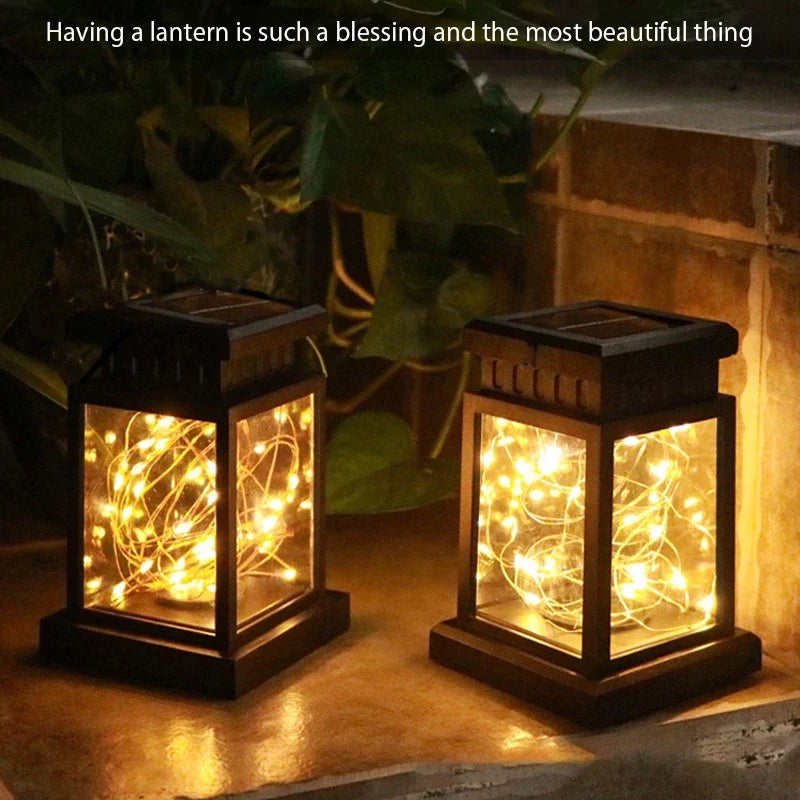 Solar Led Lantern with Wire Lights - Decorative Garden Lamp for Outdoor Areas and Patios