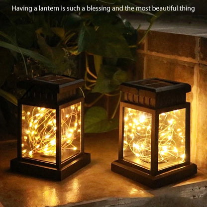 Solar Led Lantern with Wire Lights - Decorative Garden Lamp for Outdoor Areas and Patios