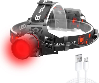 Rechargeable LED Headlamp with White, Red, and Green Modes – USB Rechargeable Headlight with Powerful Battery