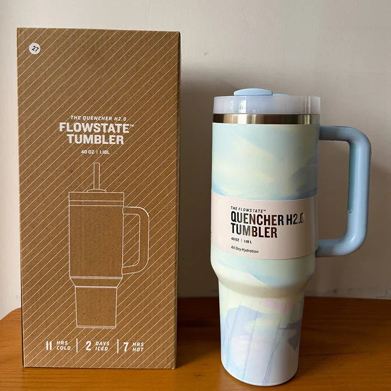 40 Oz Insulated Stainless Steel Travel Mug with Handle, Leakproof Lid & Straw