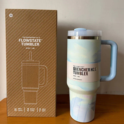 40 Oz Insulated Stainless Steel Travel Mug with Handle, Leakproof Lid & Straw