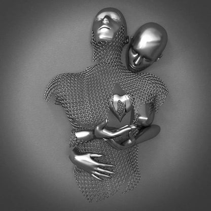 Modern Love Canvas with Elegant Metallic Figure – Abstract Art in Contemporary Design