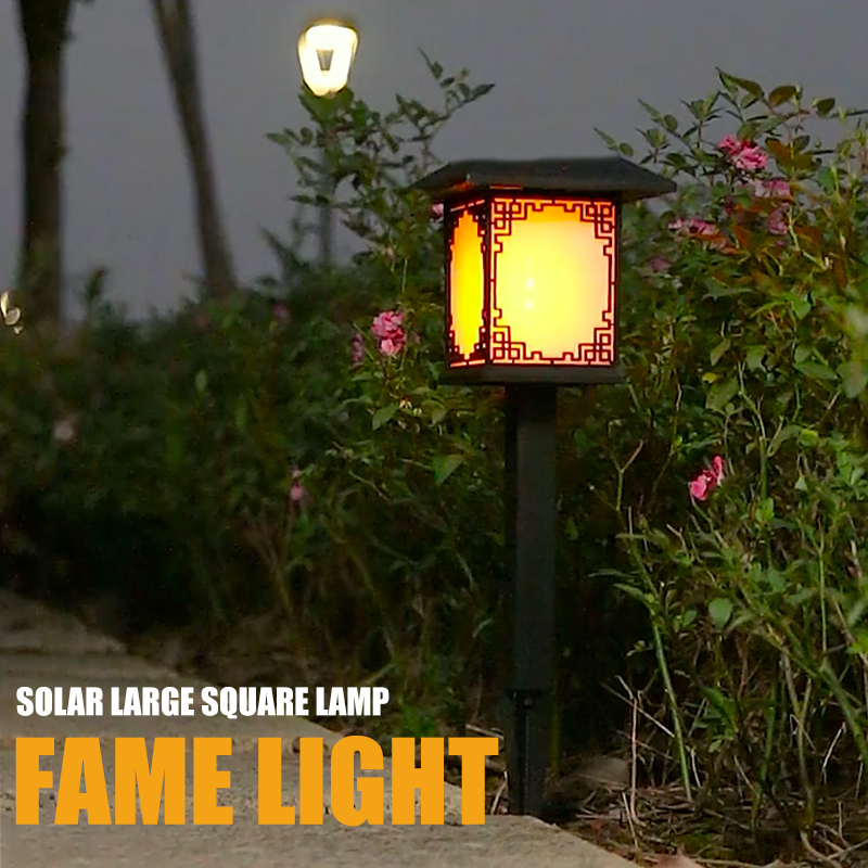 Solar LED Garden Light – Large Square Lamp with Warm Glow and Dual Functionality