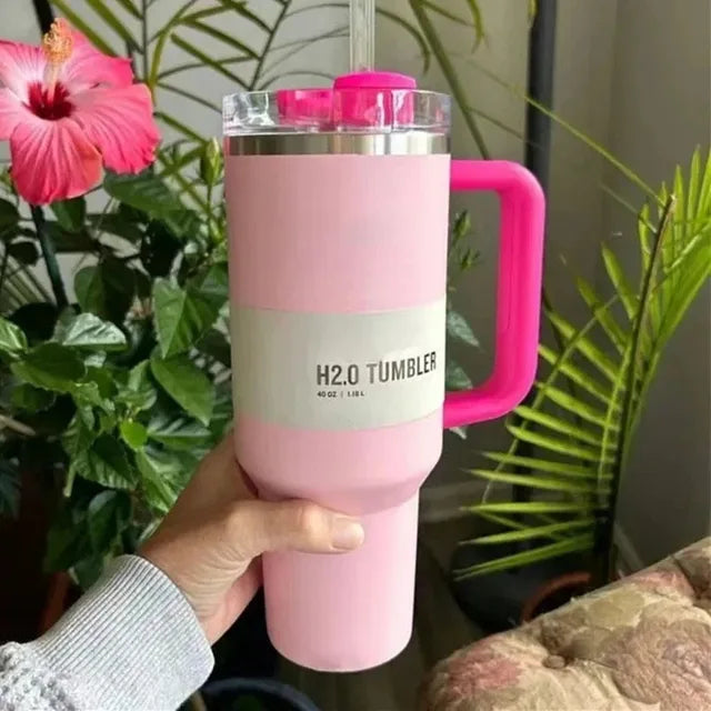40 Oz Insulated Stainless Steel Travel Mug with Handle, Leakproof Lid & Straw
