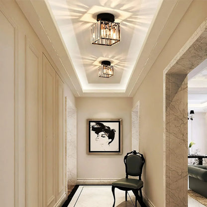 Crystal Ceiling Light with Gold and Black Accents – Contemporary Home Lighting Fixture