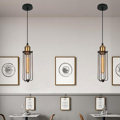 Vintage Industrial Pendant Light – Retro Hanging Lamp with Metal Cage Design