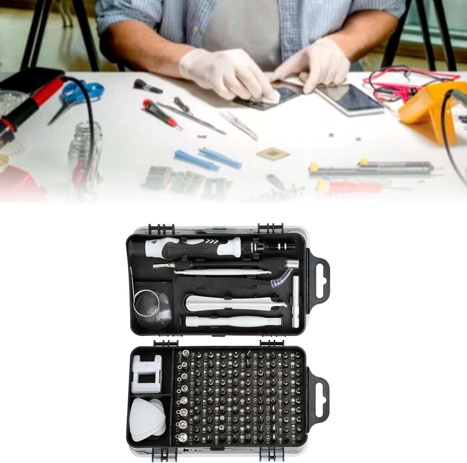 Organized 115 in 1 screwdriver kit for electronics workbench