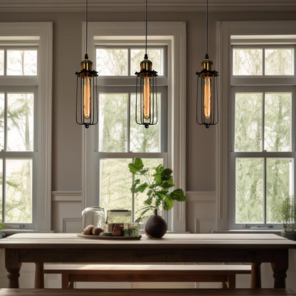 Vintage Industrial Pendant Light – Retro Hanging Lamp with Metal Cage Design