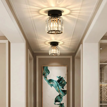 Crystal Ceiling Light with Gold and Black Accents – Contemporary Home Lighting Fixture
